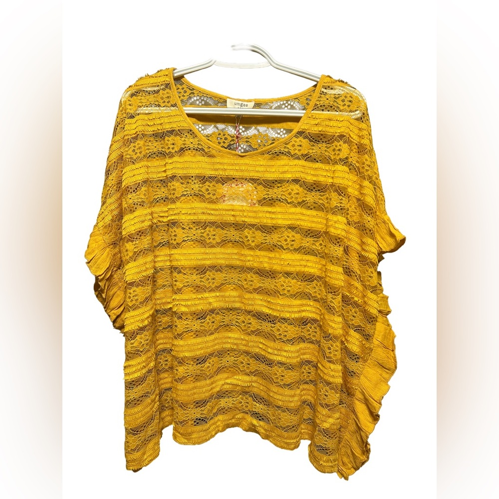 NEW UMGEE Women’s Boho Mustard Lace Pullover Poncho Top size small